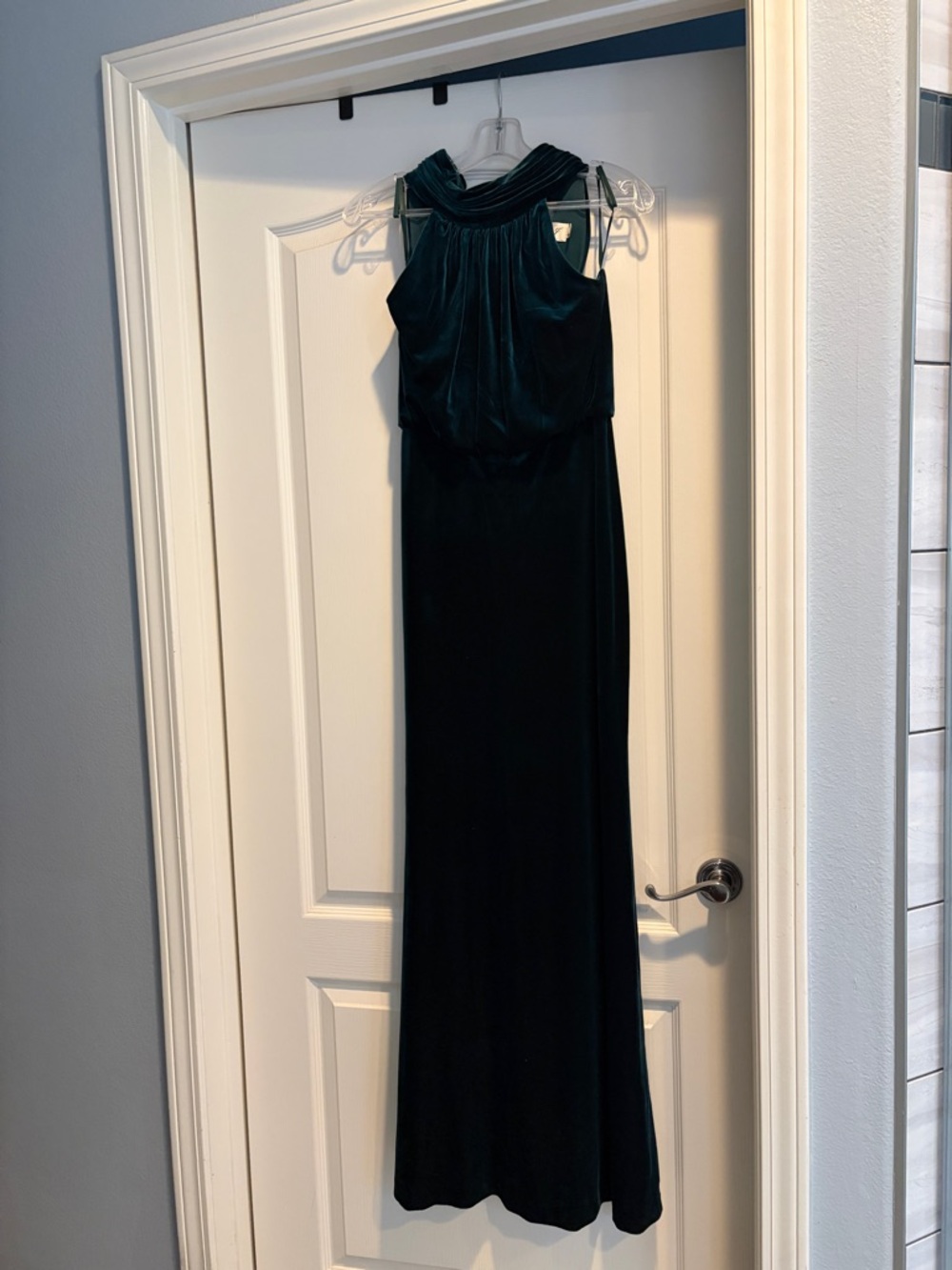 Eliza J Emerald Green Velvet Dress with Gathered Neckline